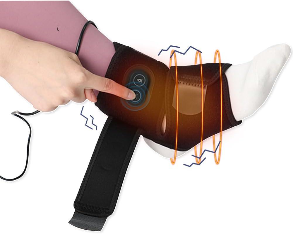 WOOLALA Heated Ankle Brace with Vibration USB Foot Heating Pad for Winter Foot Warmer for Circulation with 3 Heating Levels 3 Vibration Modes Adjustable Gift for Families - Must be plugged in for use (Black New)
