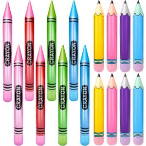 SAYAYA 8 Pcs Large Inflatable Pencil and Crayons Set, Multicolor Jumbo 41.3 Giant Crayons & 26.8 Pencil Balloon, Back to School Classroom Decorations, Photo Props for Teacher Appreciation Party