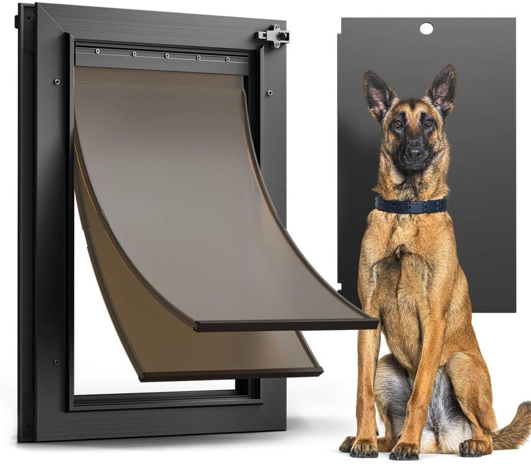 All Aluminum Dog Door for Exterior Door, Large Doggy Door, Heavy Duty Pet Door, Double Magnetic Flaps, Thermal Tnsulation, Energy Efficient, Sliding Lock Panel (Pets Up to 110Lb). All Aluminum Dog Door for Exterior Door, Large Doggy Door, Heavy Duty Pet Door, Double Magnetic Flaps, Thermal Tnsulation, Energy Efficient, Sliding Lock Panel (Pets Up to 110Lb).