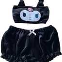 BZB Kawaii Anime Cute Pajamas Set for Women Sweet Lovely Velvet Tube Top and Shorts Two Piece Cartoon Sleepwear Sets (XX-Large, Black)