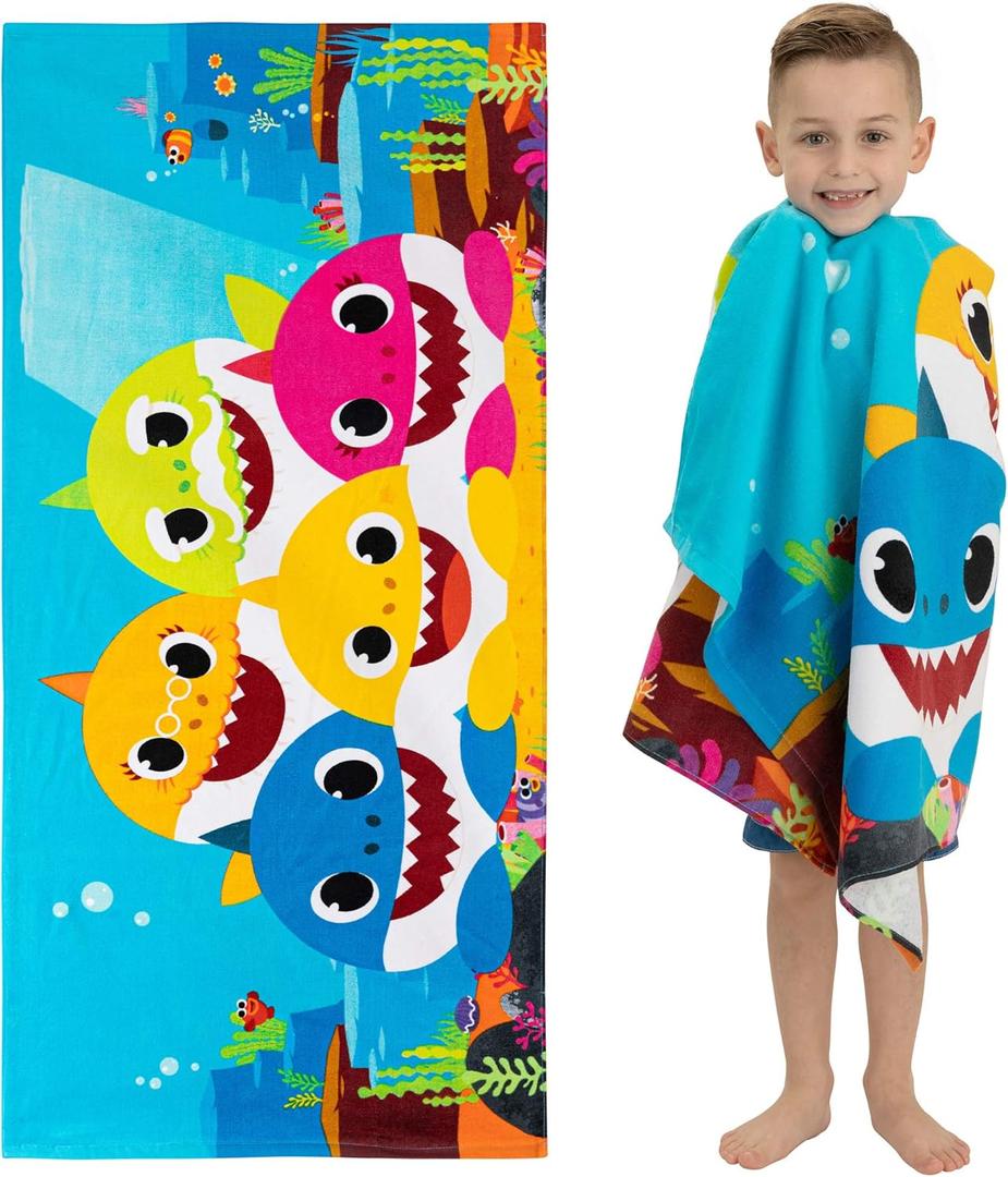 Franco Kids Super Soft Cotton Bath/Pool/Beach Towel, 58 in x 28 in, Baby Shark
