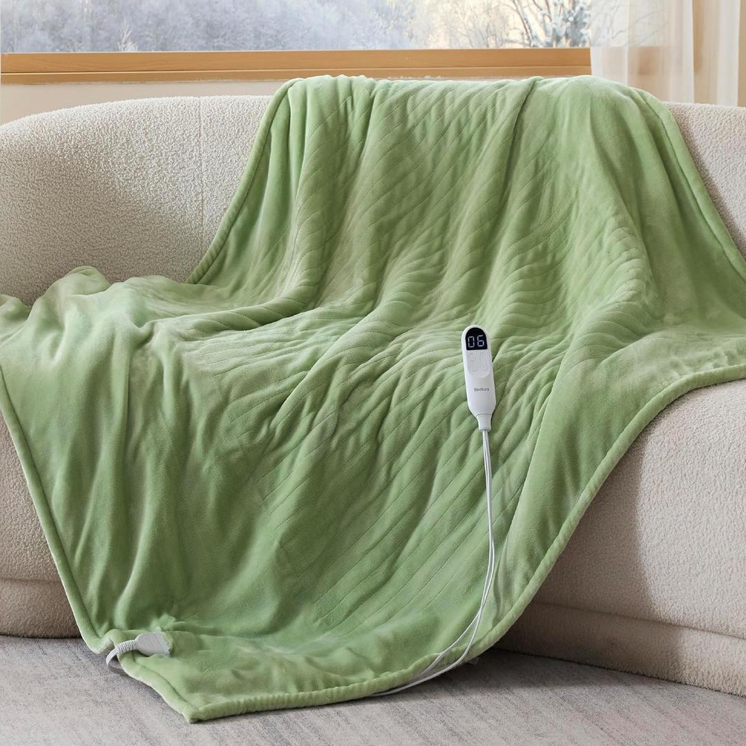 Bedsure Heated Blanket Throw Blanket - Fast Heating Electric Blanket, Soft Flannel Heated Throw with 4 Time Settings, 6 Heating Settings, Warm Gifts for Women Men (50x60 inches, Sage Green)