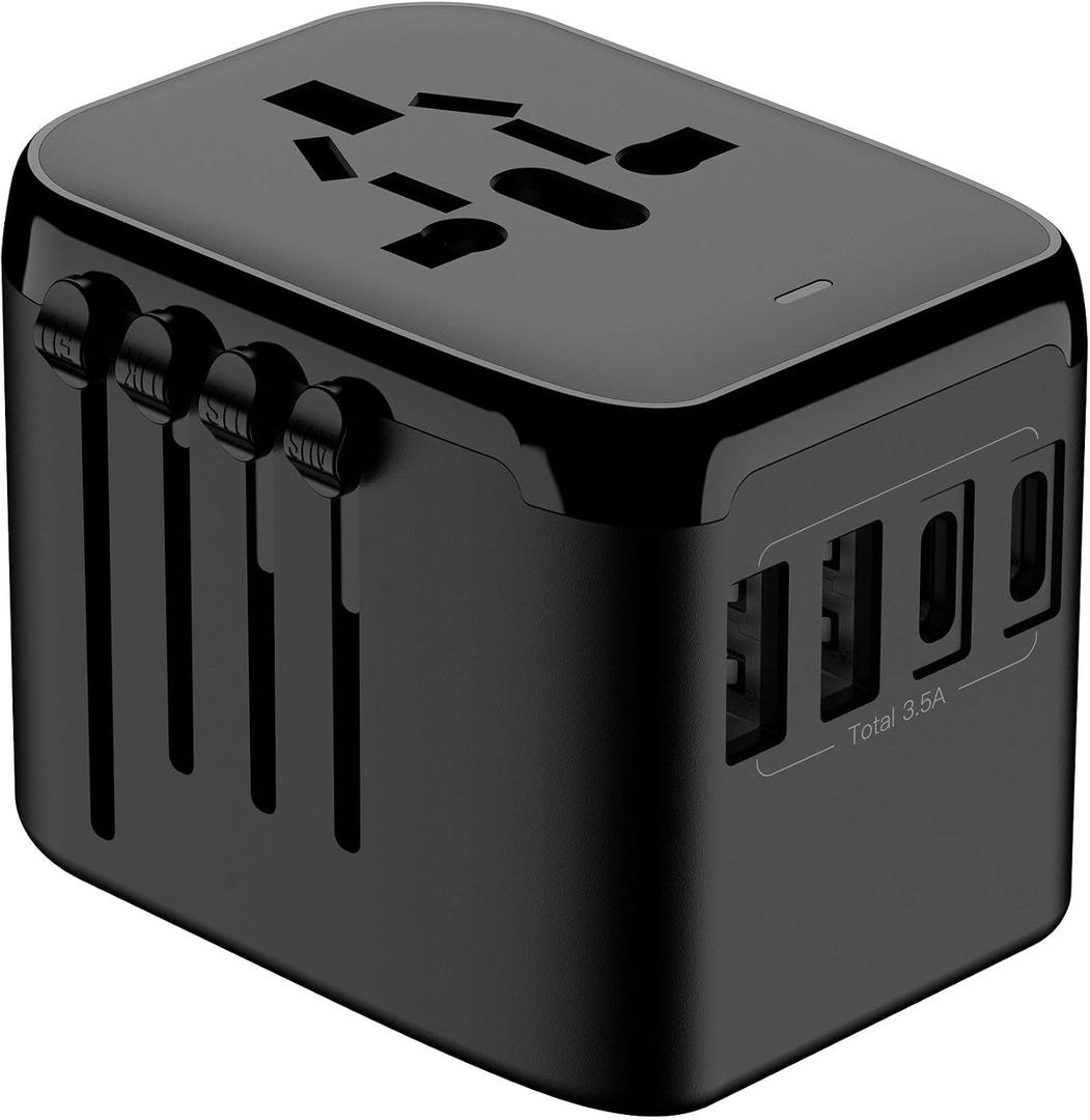 2 x Universal Travel Adapter, International Power Plug Adapter with 2 USB C + 2 USB A Ports, All-in-One Worldwide Charger for UK EU US AUS 150+ Countries