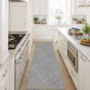 Washable & Non-Slip Runner Rug 2x8, Modern Stripe Low-Pile Carpet, Non-Shedding Woven Hallway Runner for Entryway, Kitchen- Light Gray