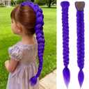 24 Inch Long Purple Braid Ponytail Extensions Pre-Stretched Purple Hair Extensions for Braids Easy Clip-in Ponytail for Teen Cosplay Halloween Costume(24 Inch)