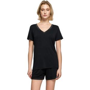 GYS Womens Pajama Sets, Short Sleeve Soft Sleepwear Tops and Shorts Pjs, Bamboo Viscose Loungewear (Small, V-neck Black)