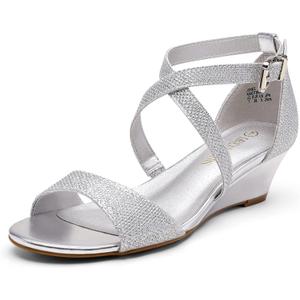 DREAM PAIRS Women's Low Wedge Sandals Ankle Strap Heel Sandal Open Toe Dress Summer Shoes, Size 9, Silver, Jones