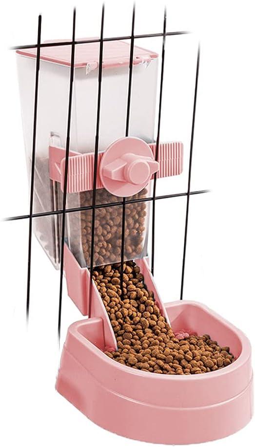 Oncpcare 1L Hanging Small Animal Feeder with Lid Rabbit Feed Box, Automatic Guinea Pig Food Feeder, Great for Rabbits, Ferrets, Cats, Birds and Other Small Animals (Pink)