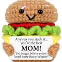 3 x Mini Birthday Gifts for Mom from Daughter Son Handmade Crochet Burger | Fall Gift for Mother New Mommy Wife Bonus Step Moms Mother In Law Funny Mothers Day Thank You Ideas Best Ever Mom Gifts