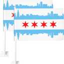 2 Pack Chicago Car Flag 12 X 18 inch Double Side Chicago Sign Car Window Flags