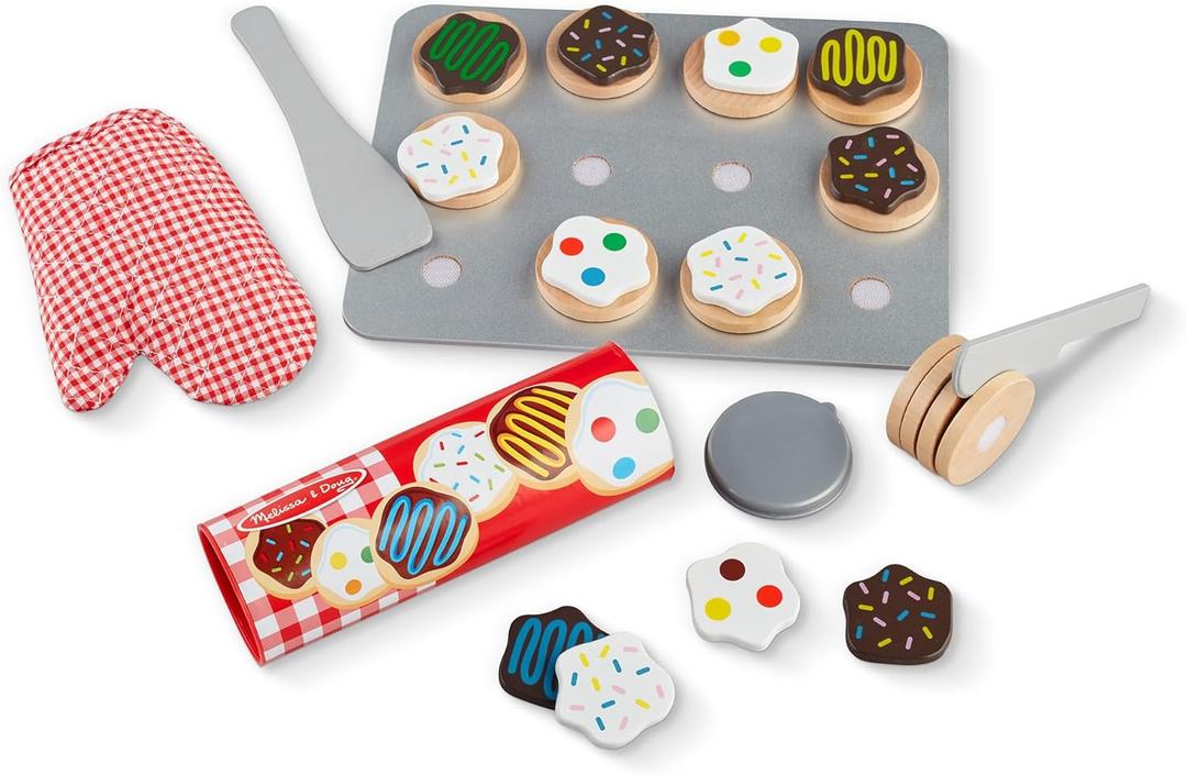 Melissa & Doug Slice and Bake Cookies Wooden Play Food Set with Toppings Pretend Cookies and Baking Sheet, Wooden Play Food Set, Toy Baking for Kids Ages 3+