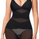 KUMAYES Shapewear Bodysuit for Women - Tummy Control Butt Lifter Fajas Body Shaper V-Neck Body suit Waist Trainer, XL, Black 