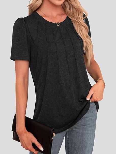 Agnes Urban Womens Short Sleeve Tops Business Casual Dressy Summer Blouses  Loose Shirts Black Blouse  M