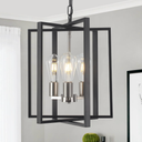 Modern Farmhouse Chandelier for Dining Room, 3 Light Black and Nickel Entryway Light Fixture Adjustable Pendant Lights Kitchen Island Rustic Hanging Chandelier for Foyer Living Room Hallway Bedroom