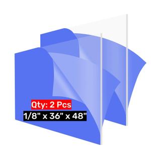2 Pack Clear Cast 36x48 Acrylic Sheets 36x48 Plexiglass Sheets 1/8 inch Thick Lucite Acrylic Board Perfect for Windows Glass,Tabletop, Display Case, Signs, Machine Guards, Cabinet Door