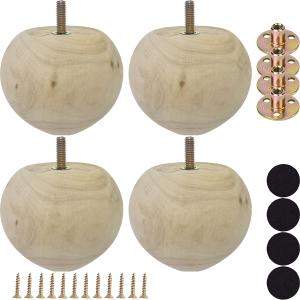 3 Inch Wooden Sofa Legs Solid Wood Sofa Furniture Replacement Legs, Cabinet Legs/Desk/Sofa/Bookcase Legs DIY, with Mounting Plate & Screws Set of 4 (3 inch Unfinished)