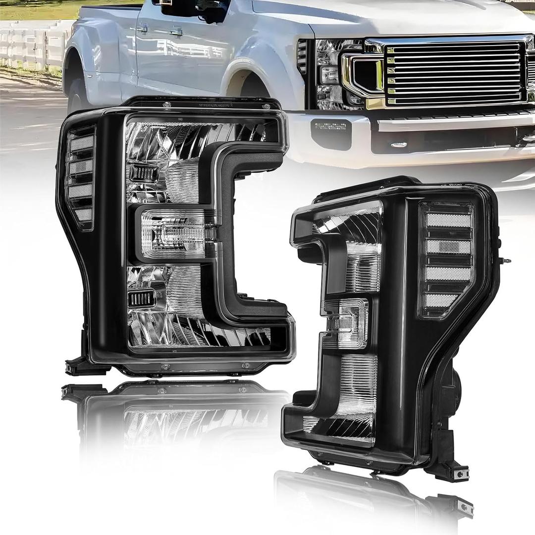 Headlights for 2017-2019 Ford F250 F350 F450 F550 Super Duty Halogen Headlamps Clear Reflector Black Housing 2PC Front Left Right 2018