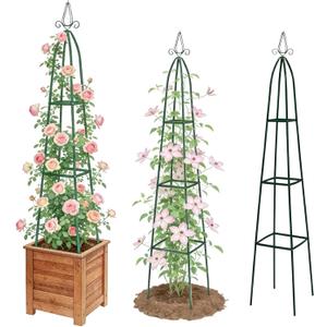 100% Metal Obelisk Trellis for Climbing Plants Outdoor - Heavy Duty Stone Coated Steel Garden Tower Trellis - Tall Sturdy Rustproof Vertical Plant Support for Climbing Vine Vegetables Flowers