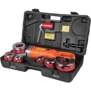 Electric Pipe Threader, Upgraded Pipe Threading Machine Uses Pure Copper Motor, Portable Handheld NPT Threader Kit with 6 HSS Dies 1/2"-2"
