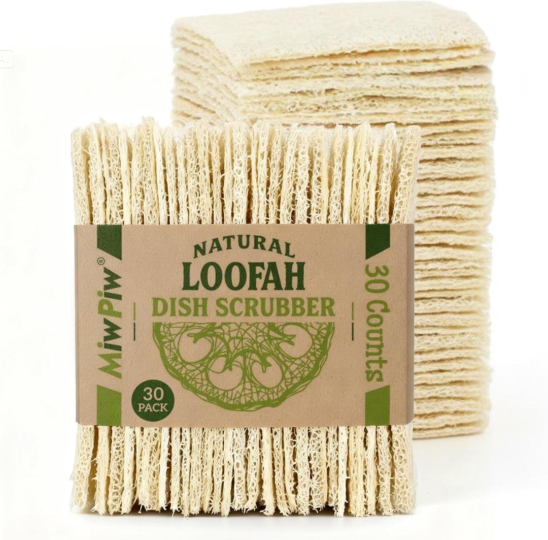 Natural Loofah Dish Sponge (Pack 30) Multipurpose Dish Sponges - 100% Biodegradable Compostable Dishwashing Scouring Pad Zero Waste (2.75" x 2.75" Each)