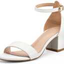 mysoft Women's Chunky Low Heels Open Toe Block Heeled Dress Ankle Strap Pump Wedding Sandals (White, M) 8W