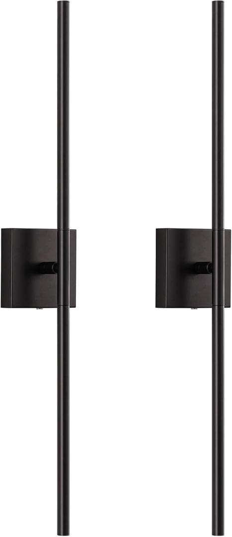 KDG Cordless Wall Sconces Set of 2, Wireless 7000mAh Rechargeable Battery Operated LED Wall Lamps with Remote, 360° Rotate Lightings for Wall Painting, Bedroom, Hallway, Night Light 23.6 inch (Black)