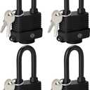 HOX 4-Pack Weather Resistant Padlocks – 40mm Laminated Steel, Chrome Plated with 2-inch Shackle, Vinyl Wrapped, Hardened Steel for Extra Security