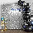 Qcity Silver Shimmer Wall Backdrop 36PCS, Black Back Not See-Through Design, Square Sequin Glitter Backdrop Panel, Perfect for Outdoor Events, Birthdays, Wedding and Party Decoration