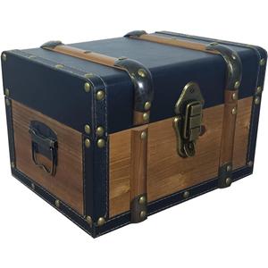 Wooden and leather treasure chest, decorative props storage box, vintage box personalized art lovers storage, souvenir gift jewelry collection Retro Brown, 11.02x9.05x7.48inches