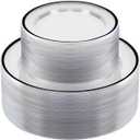 BESTSTAR 100PCS Black and Clear Plastic Plates, Black Disposable Plate Set with 50 Dinner Plates and 50 Dessert Plates for Party, Halloween, New year