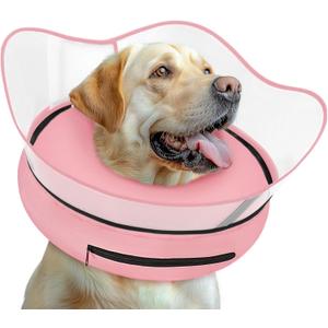 Elevated Inflatable Dog Cone Collar Alternative After Surgery, Dog Donut Collar, Soft Pet Cone to Stop Licking for Small Medium Large Dogs (XL(Neck 14"-18"), Solid Pink)