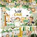 Wild Birthday Decorations,Safari Birthday Decorations 169pcs 1st birthday Decorations Banner Backdrop Tablecloth Cake Topper Box Balloon Garland for Jungle Safari First Birth day Decor