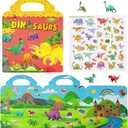 Reusable Sticker Books for Kids, Travel Removable Toddler Dinosaur Sticker Books for 3 4 5 Year Old Girls Boys Birthday Gifts Educational Learning Toys (1 Pack (Dinosaurs))