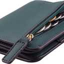 Toughergun Womens Small Slim Leather Wallet with RFID Protection, Compact Bifold Mini Purse with Clear ID Window (04 ReNapa Green Coal)