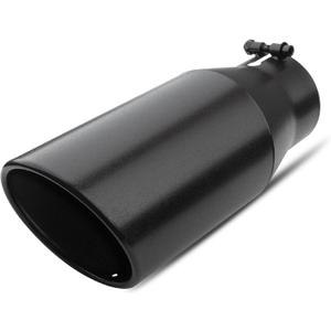 Vurkcy 3.5 inch Inlet Exhaust Tip, 5" Outlet 12" Overall Length Stainless Steel Exhaust Tail Pipe, Bolt-On, Rolled Edge, Slant Sleek Angle Cut, Polished Tailpipe, Black
