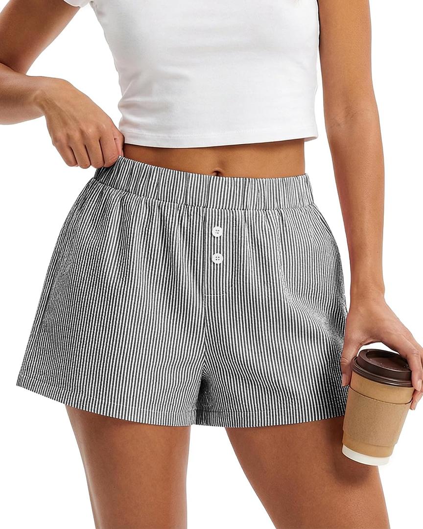 BTFBM Striped Boxer Shorts for Women 2026 Spring Summer Y2k Vacation Beach Bottoms Lounge Sleep Pajama PJ Pants Clothes (XXL)
