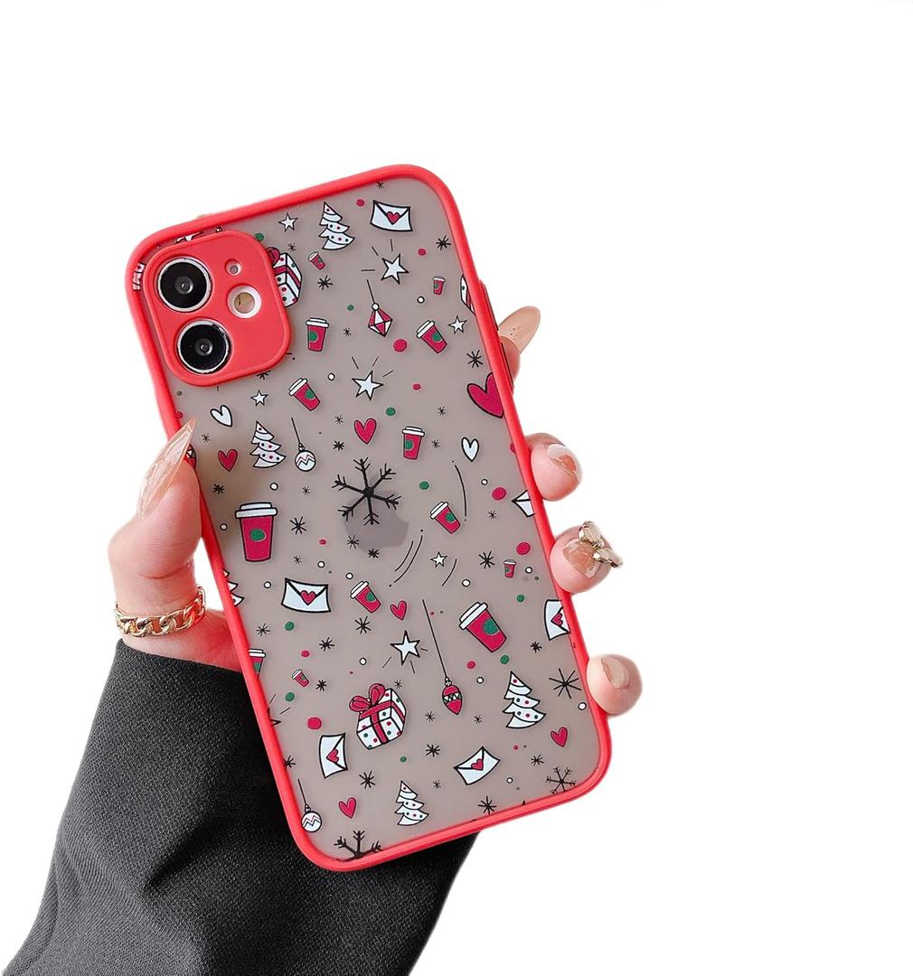 ZTOFERA Christmas Case for iPhone 12,Cute Merry Christmas Pattern Phone Case Gifts Translucent Silicone Hard PC +TPU Bumper Shockproof Protective Cover for iPhone 12 6.1 inch-Christmas Coffee
