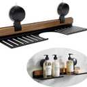 Over Sink Shelf with Walnut, 15.7" Tool-Free Organizer, Strong Suction Cup Rack with Easy Drainage for Kitchen & Bathroom