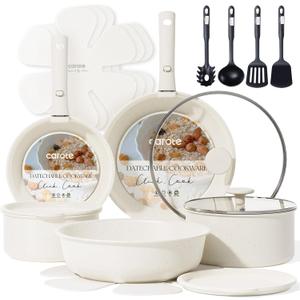 CAROTE 19pcs Pots and Pans Set, Nonstick Cookware Set Detachable Handle, Induction Kitchen Cookware Sets Non Stick with Removable Handle, RV Cookware Set, Oven Safe (Cream White)