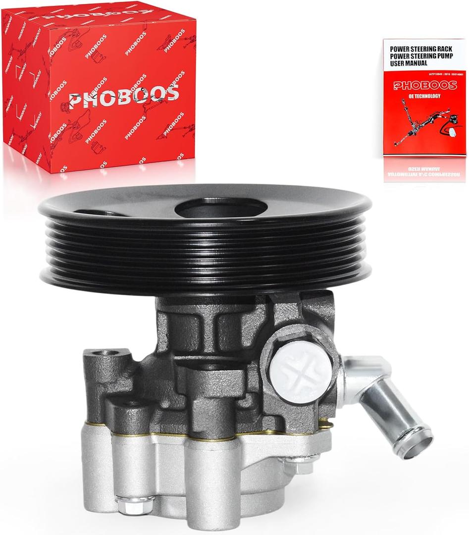 PHOBOOS Power Steering Pump Compatible with Toyota Tundra 2000-2006, Toyota Sequoia 2001-2007, V8 4.7L, with Outlet & Pulley, Smooth Steering, Low Noise, High Durability, Ref. 96-5264 LEAKED