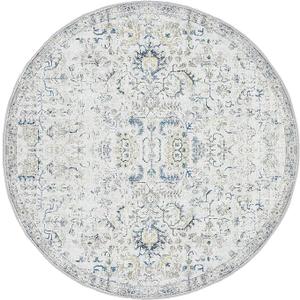 jinchan Round Rug 7ft Area Rug Washable Vintage Indoor Retro Accent Floor Cover Distressed Floral 7' Round Circle Boho Non Slip Thin Carpet for Living Room Dining Room Bedroom Kitchen Blue