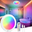 Shower Lights for Inside Shower - 1 Pack Rechargeable Ceiling Light with Remote, Color Changing & White Timing Light, Motion Sensor Battery Powered Shower Lamp for Bathroom Closet Patio