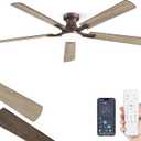 ZMISHIBO 60 Inch Ceiling Fan with Light, App&Remote Control, Flush Mount Low Profile, Dimmable 20W LED Light, Quiet Reversible Motor for Bedroom, Living Room, Apartment, Brown