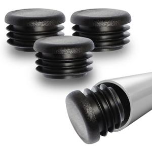 Prescott Plastics 1" (25.4 mm) Outer Diameter Ribbed Plastic Hole Plugs, Round Black Metal Tubing End Caps, Strong Furniture Leg Inserts, Impact & Weather Resistant, Made in The USA - 50 Pack