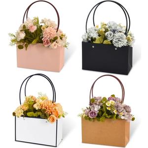 BEISHIDA Multi Flower Gift Bags for Bouquets,4PCS Rectangle Flower Bouquet Box with Handle for Bouquet Packaging Floral Wrap Florist Supplies Basket Graduation Wedding Valentine Gift Craft(8.6x3.9x13 in)