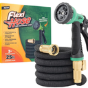 Flexi Hose Expandable Garden Hose with 8 Function Nozzle, 25FT - Lightweight Retractable Garden Hose, Water Hose - No-Kink Flexibility, 3/4 Inch Solid Brass Fittings and Double Latex Core