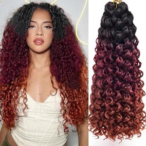 GoGo Curl Crochet hair 18inch Water Wave Crochet hair Ombre Synthetic Bohemian Crochet Braid Deep Wave Braiding hair Extensions (5Packs,1B/530/350) (1B/BUG/RED)