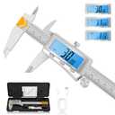 Digital Caliper, Rechargeable Caliper Measuring Tool with Backlight LCD Screen,Vernier Dial Caliper Stainless Steel with Auto-Off Feature,Inch Metric Fraction Conversion, for Jewelers/Woodworkers/DIY