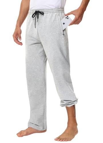 Cotton Yoga Sweatpants - Athletic Casual Lounge Open Bottom Straight Leg Loose Sweat Pants with Zip Pockets, Dark Grey, XS