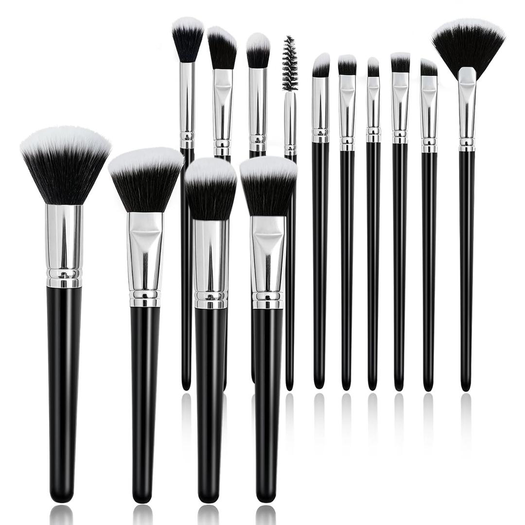 Makeup Brush Set, Premium Synthetic 14 Pcs Makeup Brushes, Travel Makeup Brush Set for Foundation, Concealer, Blush and Eyeshadow Brush(Black)